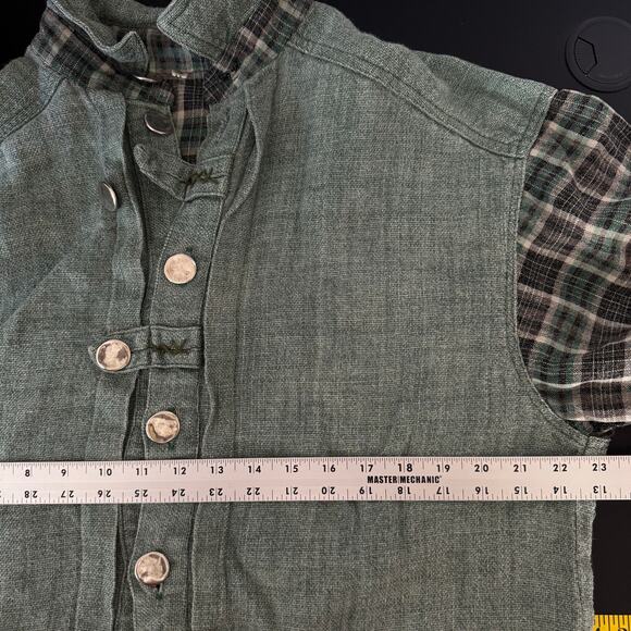 Lagenlook Button Down Shirt Womens 2XL Mens XL Green Unisex Hippie Hobbitcore - Picture 11 of 12